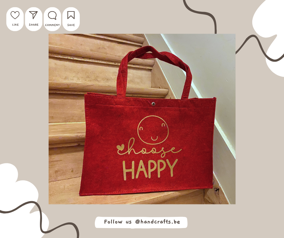 Grand sac en feutre avec bouton pression : Choose Happy